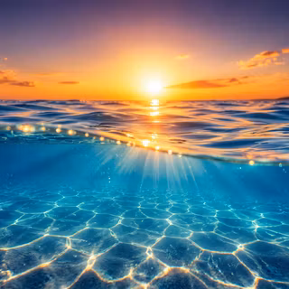 Tropical Split View Ocean At Sunset