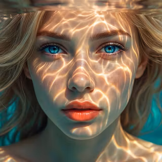 Blonde Girl Underwater Summer Portrait