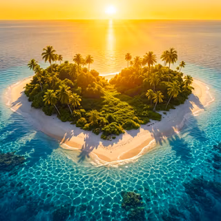 Tropical Heart Island At Sunset