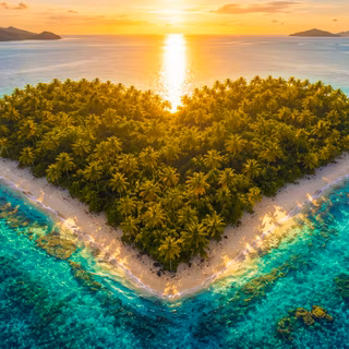 Tropical Heart Shaped Island In Turquoise Sea