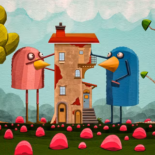 Cute Cartoon Bird Neighbors Whimsical World