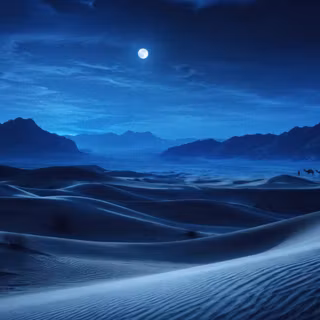 Sahara Desert Night Blue Moon Camels