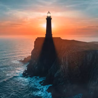 Lighthouse Cliff Sunset Ocean