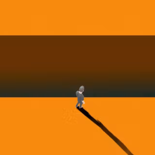 Minimal Person Walking Orange Abstract