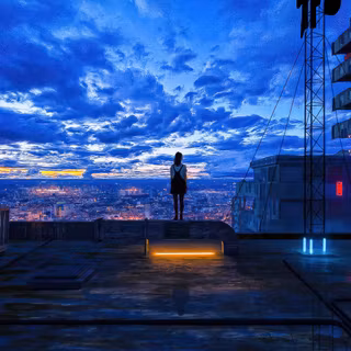Anime Girl City Overlook Blue