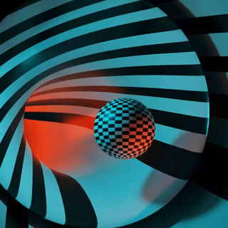 Abstract Teal Red Spiral Ball Tunnel