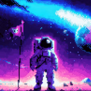 Pixel Art Astronaut Space Purple