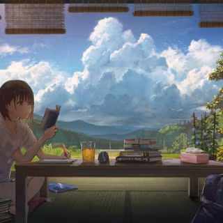 Anime Girl Studying Japanese Room Summer
