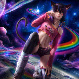 Anime Cat Girl Dark Galaxy Rainbow
