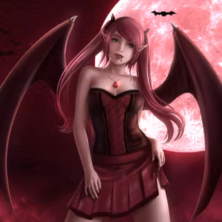 Anime Vampire Girl Bat Wings Red Moon