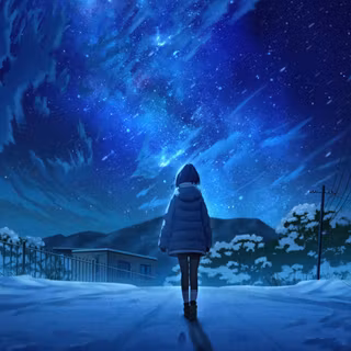 Anime Girl Winter Snow Blue Galaxy