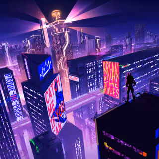Anime Cat Girl Cyberpunk Neon City Night