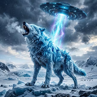 UFO uses growth ray on an Arctic Wolf