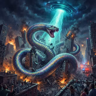 UFO uses growth ray on a Snake