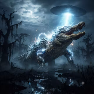 UFO uses growth ray on an Alligator