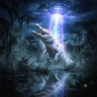 UFO uses growth ray on a White Alligator
