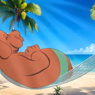 Bear Relaxing In Hammock On Tropical Beach