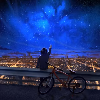 Anime Girl With Bicycle Looking Over The City