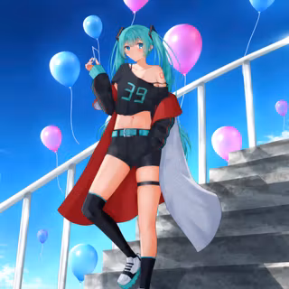 Hatsune Miku On Stairs With Balloons