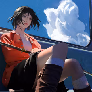 Samurai Girl With Katana On Bus