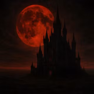 Gothic Castle with Red Moon