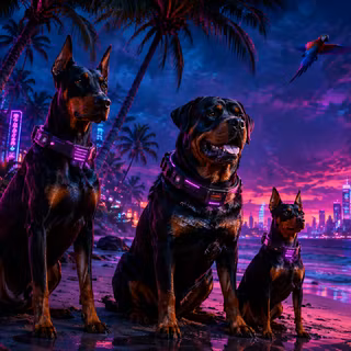 Doberman, Rottweiler, and Pinscher Cyberpunk Style
