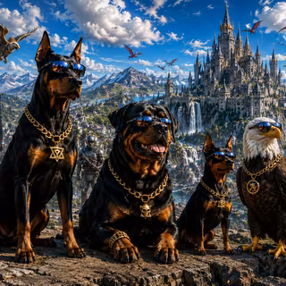 Cool Dogs and  Eagle Medieval Background