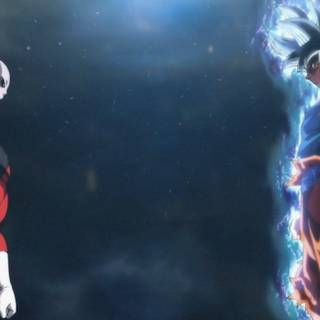 Goku autonomous Ultra instinct sign vs Jiren from the tournament of power fInal battle Dragon ball super wallpaper