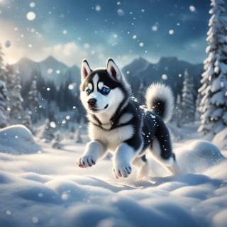 Husky pupey winter  in the snow wallpaper
