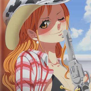 Nami as a cow  Grli  with a gun in her hand one piece wallpaper