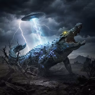 UFO uses growth ray on a Crocodile