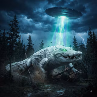 UFO uses growth ray on a White Crocodile