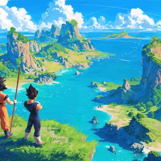 Goku and Vegeta Tropical Island Horizon Dragon Ball