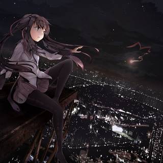 Anime Girl  city Night wallpaper