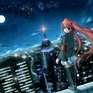 Anime Girl  city Night wallpaper