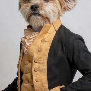Hamilton-style dog phone wallpaper - AI-styled from a photo of my dog (more styles: furwall.kukukala.com)