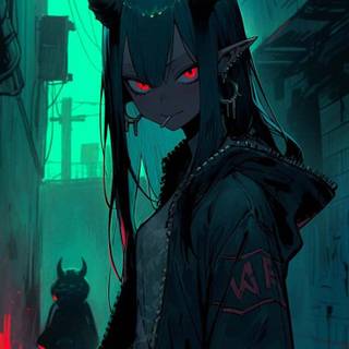 Demon Girl city Night wallpaper