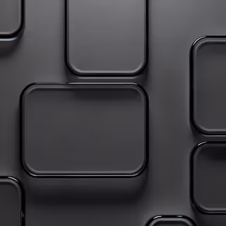 Obscura Black 3D Geo Nodes - An abstract conceptual digital render with interlocking, rounded-edge black obsidian and matte blocks. Detailed surface textures and polished facets create a deep, textured dark field, perfect for a subtle, high-end desktop wallpaper.