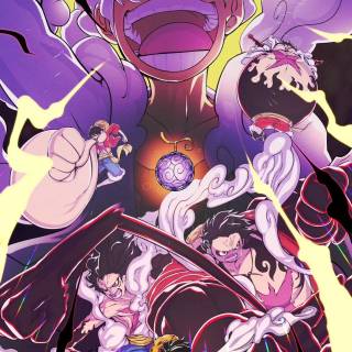 Luffy Gear 5 big and Luffy Base form 4k one piece wallpaper