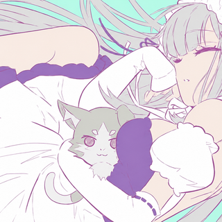 Emilia sleep with Puck Re:Zero HD Wallpaper