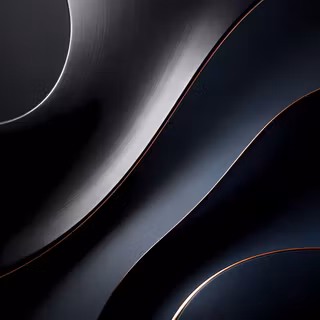 Satin Gold Ribbons & Dark Paper Layers - A sophisticated paper-craft abstract artwork combining sweeping metallic gold ribbons with matte beige and deep blue-grey layered folds.
