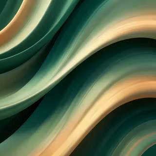 Emerald & Gold Liquid Swirls - A smooth 3D fluid render featuring rich emerald green waves blended with warm, silky gold ribbon accents flowing across the canvas.