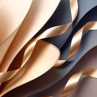 Dark Brushed Metal & Copper Edges - A luxury dark abstract composition featuring sweeping brushed steel curves accented by thin, glowing rose gold bevels over deep navy shadows.