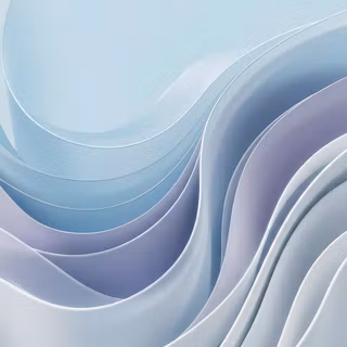 Pastel Silk Curves - An elegant 3D abstract render featuring soft, flowing ribbons of icy blue and lavender with subtle paper-like textures and layered depth.