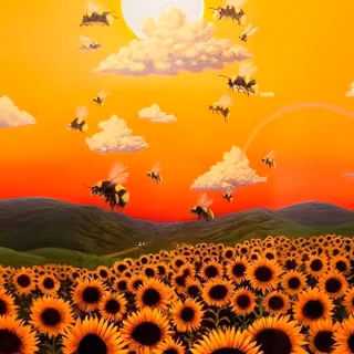 Campo florido com abelhas