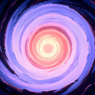 Glowing Cosmic Vortex - A smooth abstract spiral vortex transitioning from a bright warm white-pink center into deep lavender and dark purple fluid swirls.