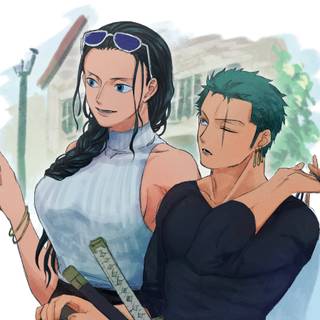 Nico Robin  and  Zoro  wallpaper one piece 