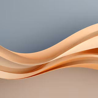 Minimalist Beige Satin Wave - A clean and elegant 3D abstract render showcasing smooth, layered fluid waves in champagne beige and warm cream tones, softly sweeping across a muted slate grey background.