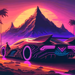 Futuristic car sunset