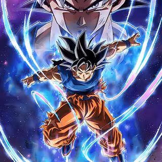 Goku autonomous Uitra instinct  not mastered with a big Goku in the back  